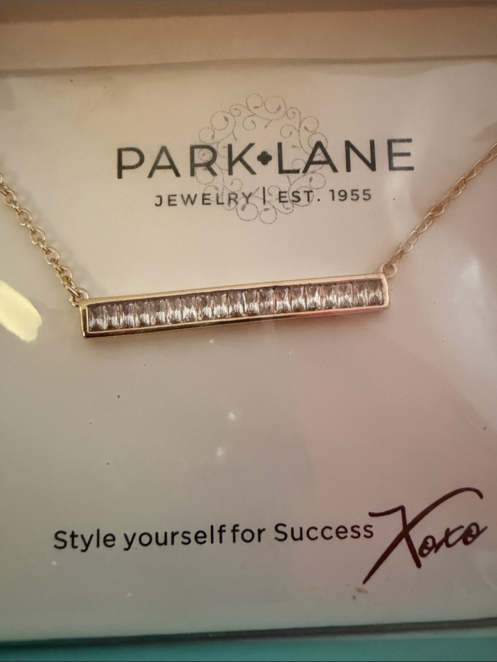 Park Lane  Gold Bar Necklace with Clear Crystals